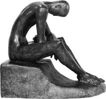 Seated youth: SIMPLICITY (says all it needs to say). Depression. Despair. human condition at the time (WWII) 
