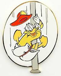 cartoon of donald duck firefighter sliding down pole